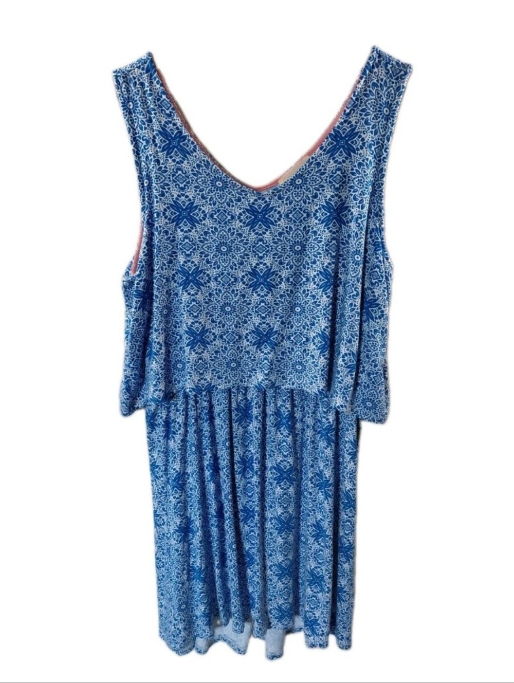 Dept 222 Large Blue White Geometric Print Popover Dress S16M7050 Approx 39x18